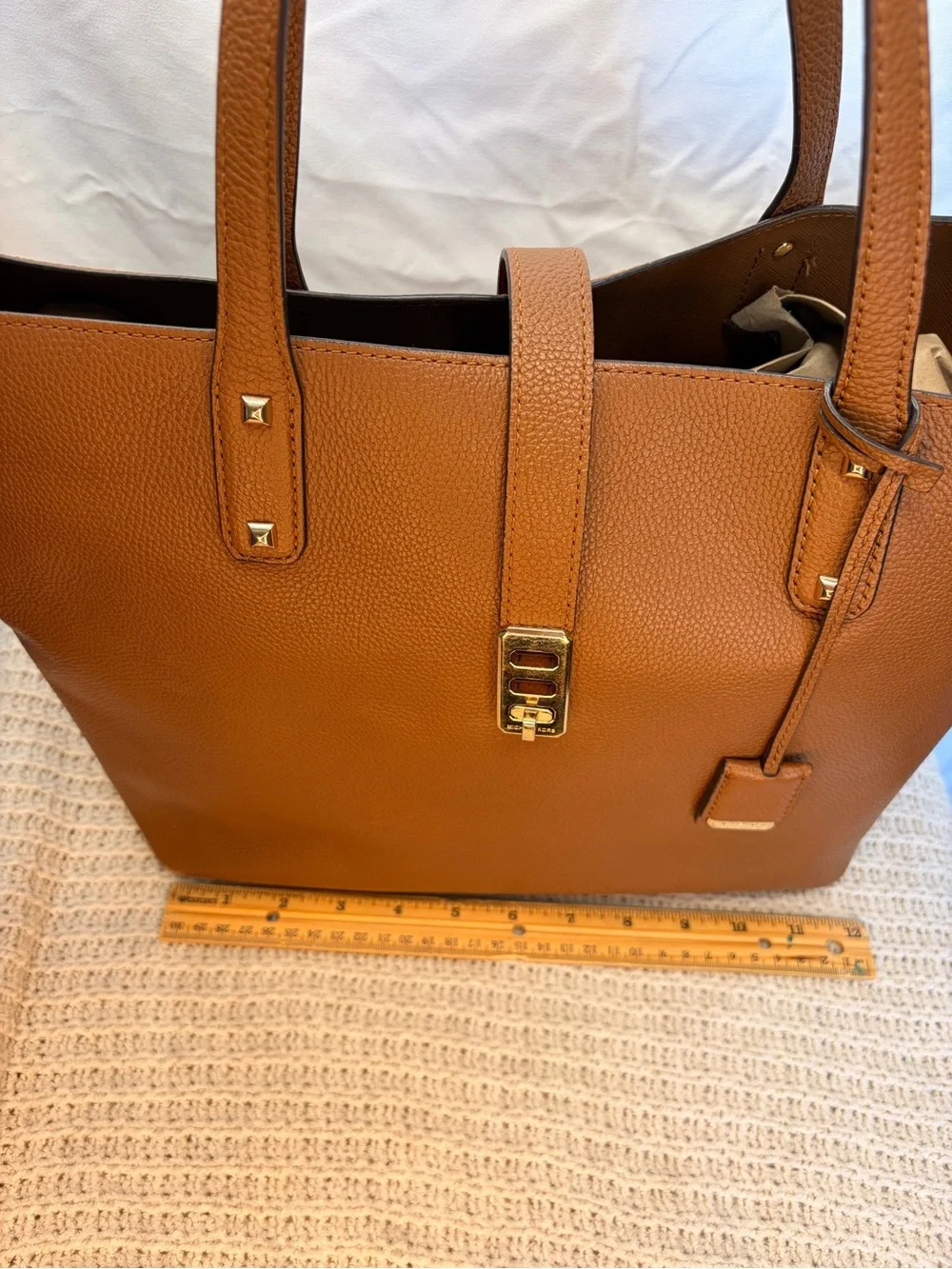 Michael Kors Karson Cognac Pebbled Leather Tote with Gold Hardware
